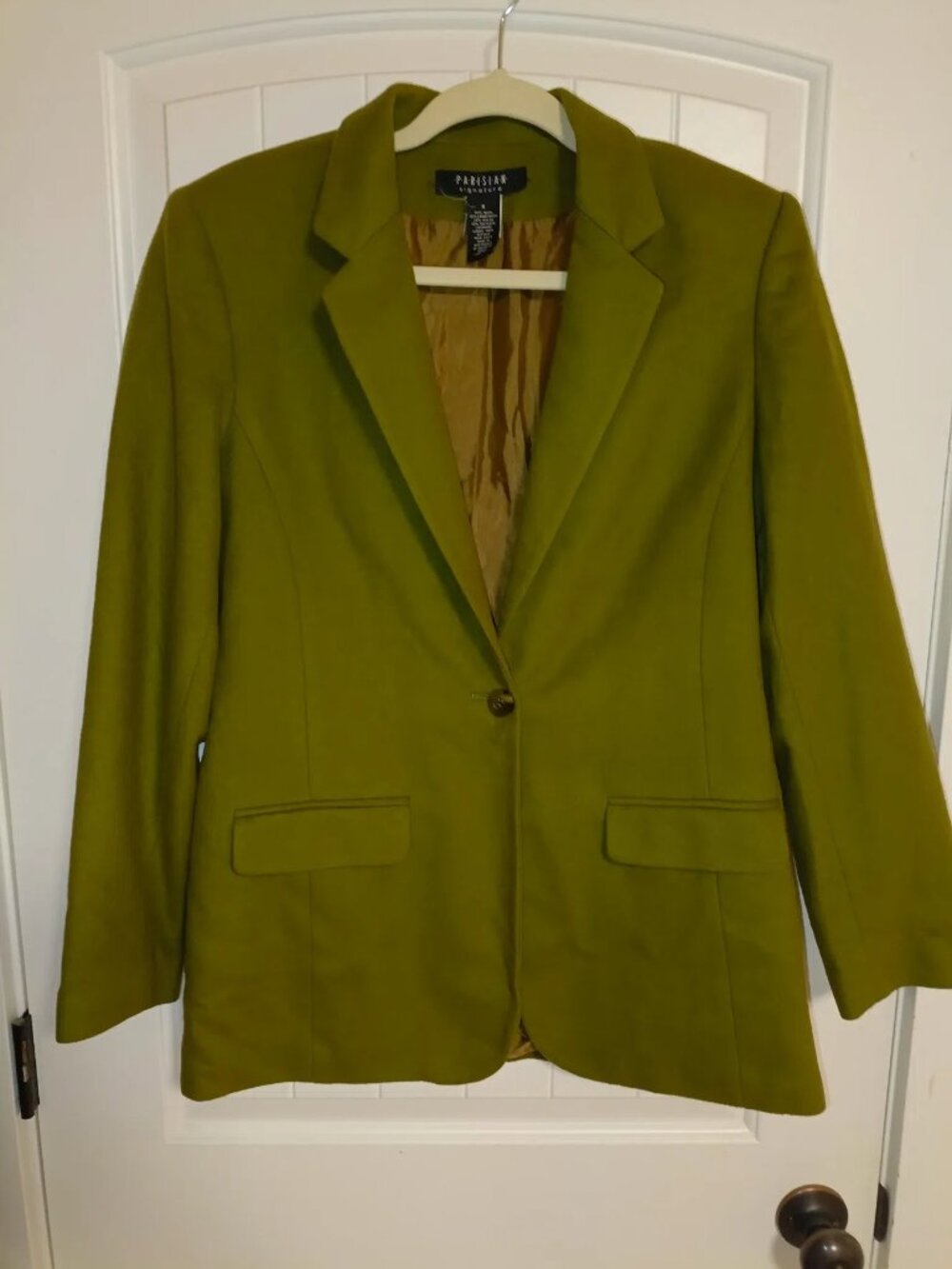 Vintage Parisian Signature Green Wool Cashmere Blazer Size 8